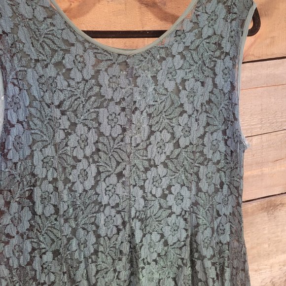 Vintage forest green lace dress with cotton slip - Picture 5 of 9